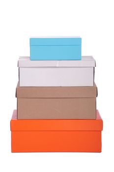 stack of colorful boxes isolated on white background