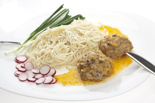 food series: tasty pasta and meat-balls with vegetables