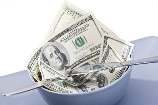 business series: some dollar bank notes in the bowl