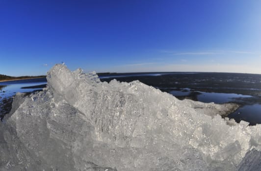 sunny lake with ice 