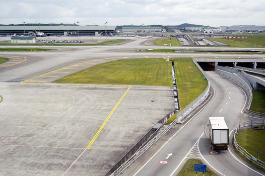 Airport scenery with transportation in Kuala Lumpur, Malaysia, Asia.