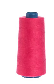 red yarn spool of thread isolated on white background