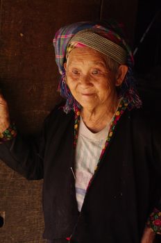 Flowered Hmong grandmother portrait
