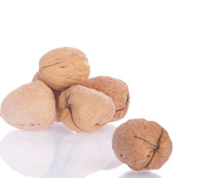 bunch of walnuts isolated on white background