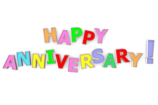 multicoloured letters Happy Anniversary with chrome border on white background