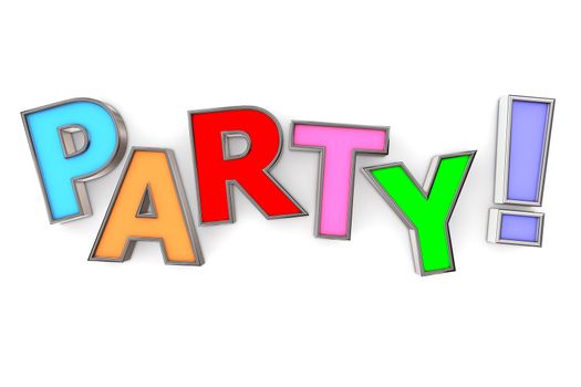 multicoloured letters Party with chrome border on white background