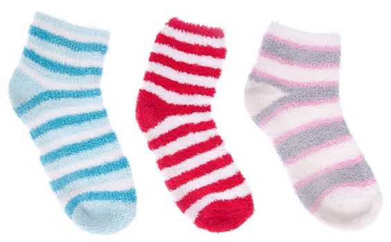collection of warm and colorful socks isolated on white background