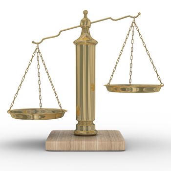 Scales justice on a white background. Isolated 3D image