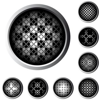 web buttons with halftone raster pattern in black and white
