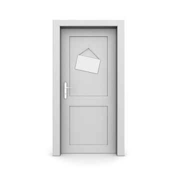 single grey door closed with door sign dummy