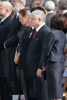 Warszaw, Poland - June 06: President of Poland Lech Kaczynski in Pi?sudzkiego square on the Cross devotion Pope John  Paul II in the 20th anniversary of the Polish pope. About the pilgrimage: "Let your spirit come down and renew the  face of the earth"