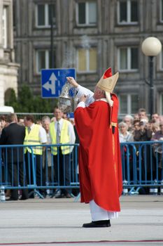 Warszaw, Poland - June 06: Archbishop Kazimierz Nycz in Pi?sudzkiego square on the Cross devotion Pope John Paul II in  the 20th anniversary of the Polish pope. About the pilgrimage: "Let your spirit come down and renew the face of the  earth"