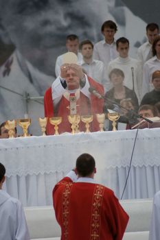 Warszaw, Poland - June 06: Archbishop Kazimierz Nycz in Pi?sudzkiego square on the Cross devotion Pope John Paul II in  the 20th anniversary of the Polish pope. About the pilgrimage: "Let your spirit come down and renew the face of the  earth"