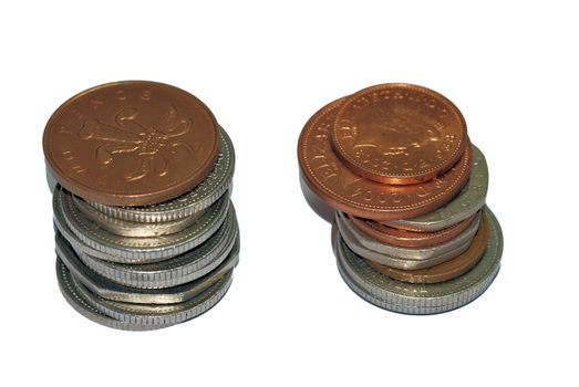 Two piles of coins