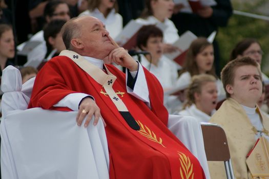 Warszaw, Poland - June 06: Archbishop Kazimierz Nycz in Pi?sudzkiego square on the Cross devotion Pope John Paul II in  the 20th anniversary of the Polish pope. About the pilgrimage: "Let your spirit come down and renew the face of the  earth"