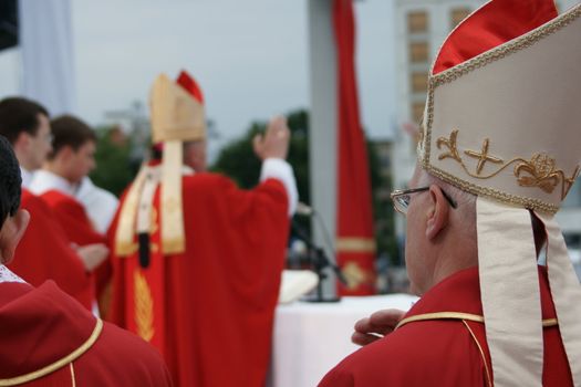 Warszaw, Poland - June 06: Archbishop Kazimierz Nycz in Pi?sudzkiego square on the Cross devotion Pope John Paul II in  the 20th anniversary of the Polish pope. About the pilgrimage: "Let your spirit come down and renew the face of the  earth"