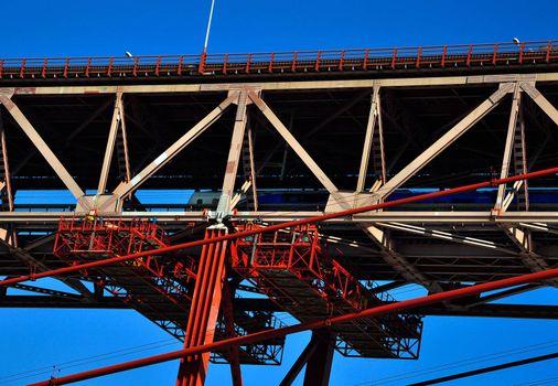 Rail-road 2 storey bridge over the River Tejo