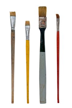 Different used art brushes isolated on white background.