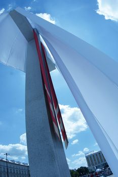 Warszaw, Poland - June 06: Cross in Pi?sudzkiego square on the Cross devotion Pope John  Paul II in the 20th anniversary of the Polish pope. About the pilgrimage: "Let your spirit come down and renew the  face of the earth"