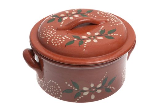 Clay pot for cooking isolated on white background.