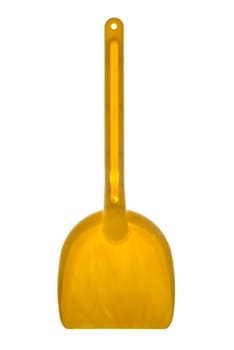 Yellow toy shovel isolated on a white background.