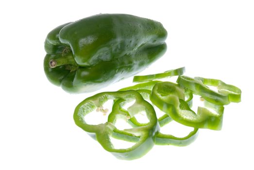 Green pepper on white background close up isolated on white background.