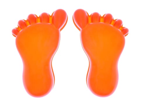Feet forms beach toys isolated on white background.