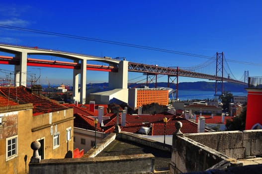 The old district, a bridge across the River Tejo