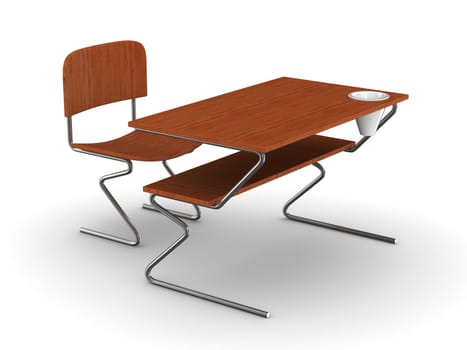 School desk and chair. Isolated 3D image