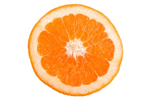 Macro orange slice isolated on white background.