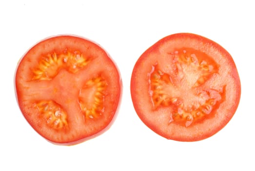 Tomato slices isolated on white background.