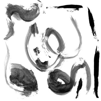 Black brush strokes isolated on white background.