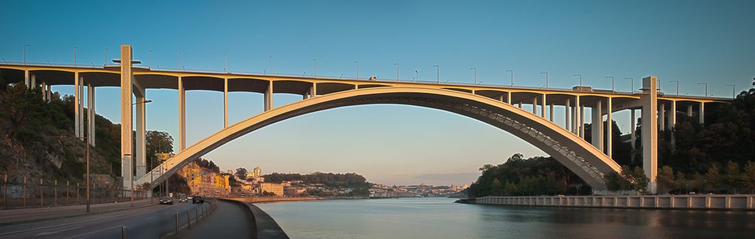 Panoramic view of Ponte da Arrabida Bridge in Porto, Portugal.