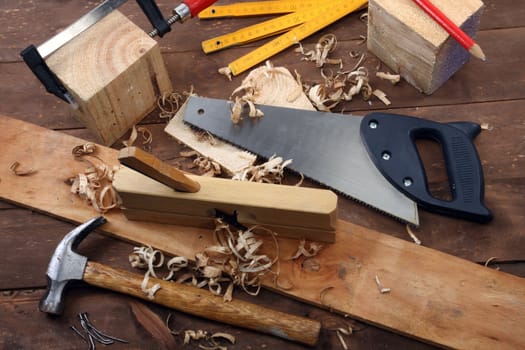 carpenter's tools on a workbench 