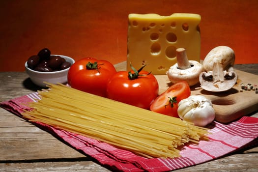 Ingredients for cooking italian pasta close up