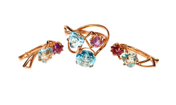 Jewelry with blue topaz and purple amethyst 