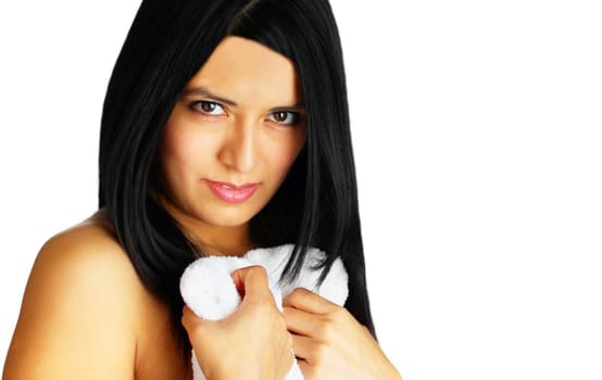 Beautiful spa woman against a white background.