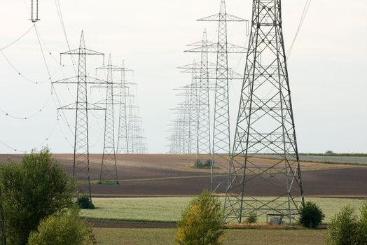 High voltage electric lines going through the countryside