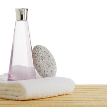 Bath products on display against a white background.