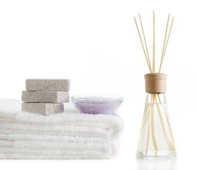 Bath products being displayed on a white background.