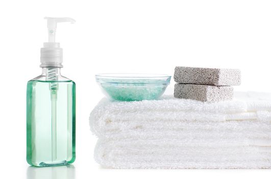 Bath products on display against a white background.
