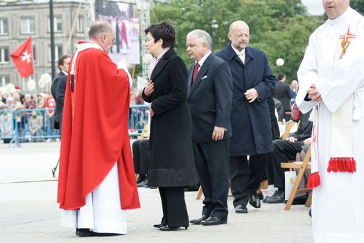 Warszaw, Poland - June 06: President of Warszaw Hanna Gronkiewicz-Waltz in Pilsudzkiego square on the Cross devotion Pope John Paul II in  the 20th anniversary of the Polish pope. About the pilgrimage: "Let your spirit come down and renew the face of the  earth"