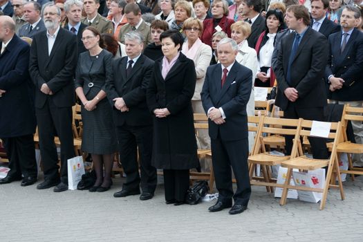 Warszaw, Poland - June 06: President of Warszaw Hanna Gronkiewicz-Waltz in Pilsudzkiego square on the Cross devotion Pope John Paul II in  the 20th anniversary of the Polish pope. About the pilgrimage: "Let your spirit come down and renew the face of the  earth"