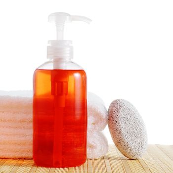 Bath products being displayed against a white background.