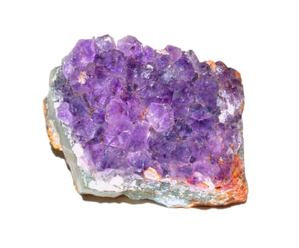 Druse amethyst crystal on a white background