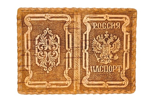 Cover for Russian passport made from birch bark 