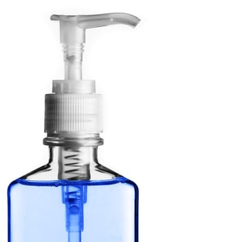 Blue pump bottles against a white background.