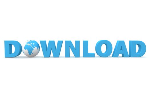 blue word Download with 3D globe replacing letter O