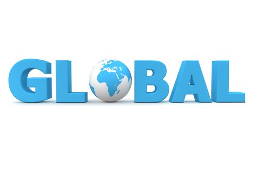 blue word Global with 3D globe replacing letter O