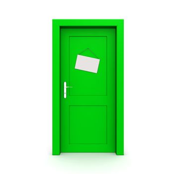 single green door closed - door frame only, no walls